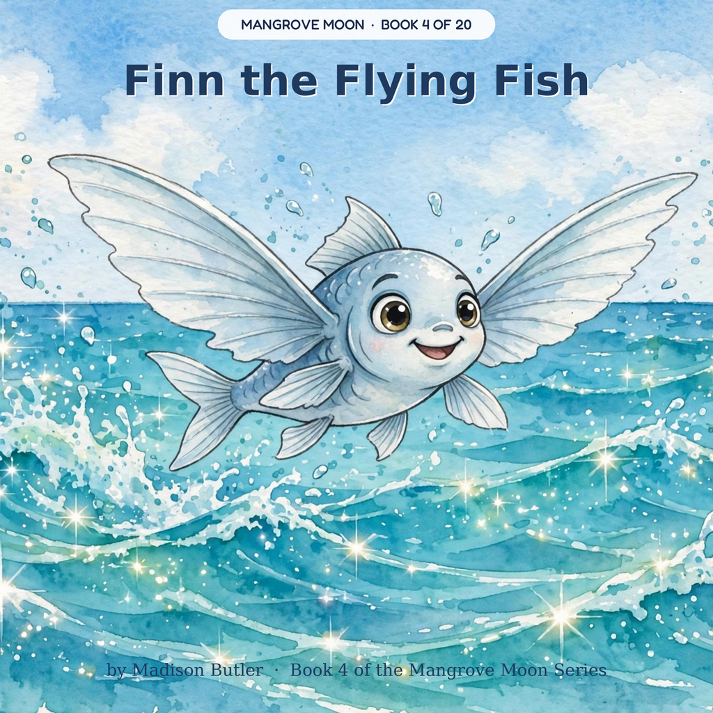 Finn the Flying Fish — Finn takes his first glide over the waves at sunset. Ages 3–7 bedtime story book — Mangrove Moon Books