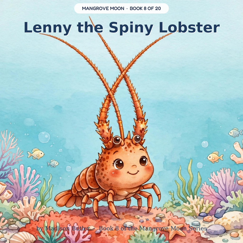 Lenny the Spiny Lobster — Lenny loses the lobster train and marches home at dawn. Ages 3–7 bedtime story book — Mangrove Moon Books