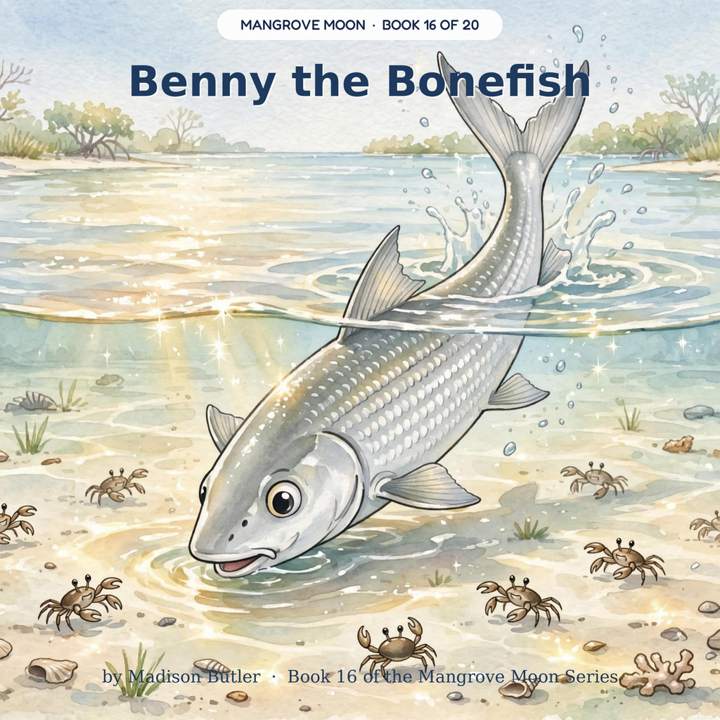Benny the Bonefish — Benny the fastest bonefish outswims the heron's shadow. Ages 3–7 bedtime story book — Mangrove Moon Books