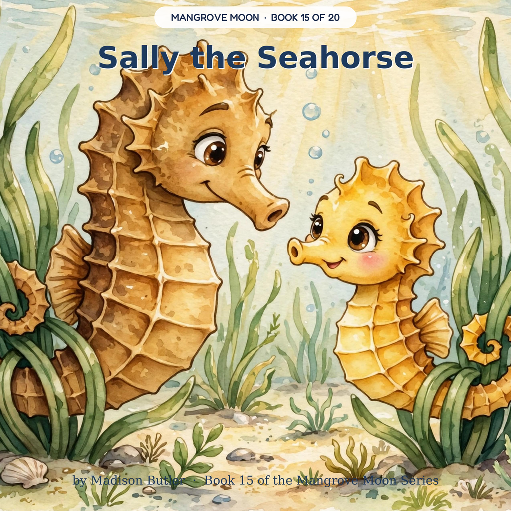 Sally the Seahorse — Sally the seahorse waits for her dad's babies. Ages 3–7 bedtime story book — Mangrove Moon Books