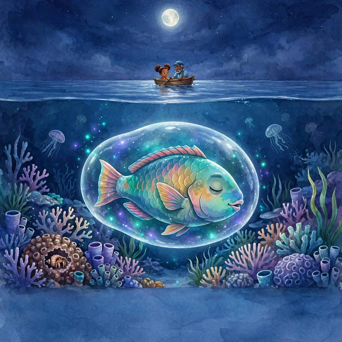 Maya and the Midnight Parrotfish Caper — the mucus-sleeping-cocoon caper. Kids mystery book ages 5–9 — Mangrove Moon Books